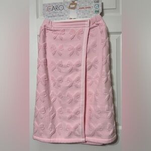 CARO Home Women’s Bath Towel Wrap PINK BOWS Adjustable Velcro Closure Cotton NEW